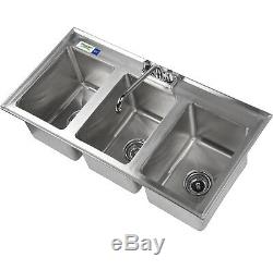 WITH FAUCET 37 Three Compartment Sink 10 x 14 Bowl Stainless Steel Drop In 3