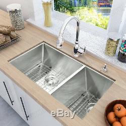 WKOH 33 inch 16 Gauge 60/40 Double Bowls Undermount Stainless Steel Kitchen Sink