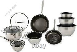 Wolfgang Puck 15-Piece Stainless Steel Cookware Set With Mixing Bowls Scratch-R