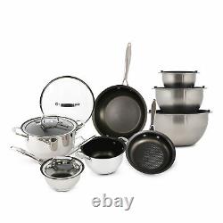 Wolfgang Puck 15-Piece Stainless Steel Cookware Set with Mixing Bowls