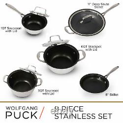 Wolfgang Puck 15-Piece Stainless Steel Cookware Set with Mixing Bowls