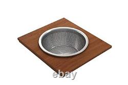 Wood Board with Large Round Stainless Steel Mixing Bowl and Colander F/1344