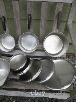 19pc Lot Revere Ware Cuivre Clad Fry Pans Saucepans + Mixing Bowl Set Chaudière Dbl
