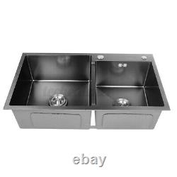 31x18x9 Stainless Steel Top Mount Kitchen Sink Double Bowl Basin Avec Passoire