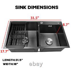 31x18x9 Stainless Steel Top Mount Kitchen Sink Double Bowl Basin Avec Passoire