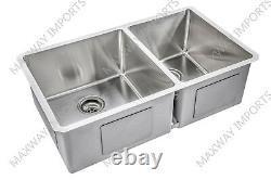 32 3/4x19 Double Bowl 60/ 40 Acier Inoxydable T-304 Undermount Kitchen Sink R15