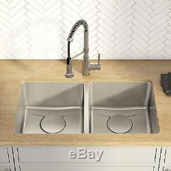33 Kitchen Sink 16 Ga En Acier Inoxydable 50/50 Encastrée Equal Double Bowl Moderne