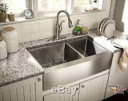 33 Kitchen Sink Ferme Tablier 60-40 Profonde Double Bol En Acier Inoxydable De Calibre 16