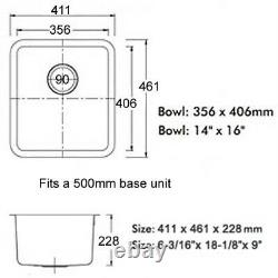 461 X 411mm Brossé Undermount Stainless Steel Single Bowl Kitchen Sink (a01 Bs)