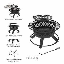 Bali Outdoors 32in Wood Burning Patio Round Fire Pit Backyard Grill Set Nouveau