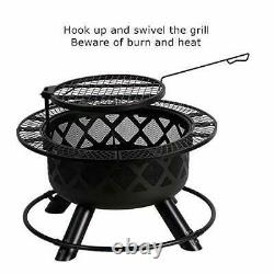 Bali Outdoors 32in Wood Burning Patio Round Fire Pit Backyard Grill Set Nouveau