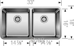 Blanco Formera 442768 Évier Double Égal en Acier Inoxydable 33x18 à Encastrer
