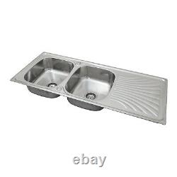 Enki Ks038 Acier Inoxydable Twin Double Bowl Inset Kitchen Sink Drainboard