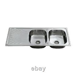 Enki Ks038 Acier Inoxydable Twin Double Bowl Inset Kitchen Sink Drainboard