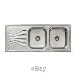 Enki Ks038 En Acier Inoxydable Twin Double Bowl Kitchen Sink Encart Drainboard