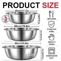 Ensemble de 3 grands bols mélangeurs en acier inoxydable de grande taille Facile à nettoyer