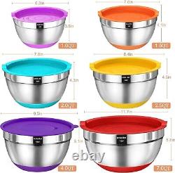 Ensemble de bols à mélanger colorés de 26 pièces avec bases antidérapantes et 3 accessoires râpeurs