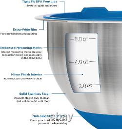 Ensemble de bols à mélanger en acier inoxydable culinaire, 10 pièces, base en silicone antidérapante, inclus