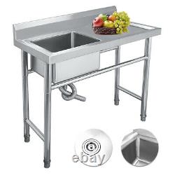 Évier Commercial De Cuisine Évier En Acier Inoxydable 100cm Wash Table Unit Single Bowls