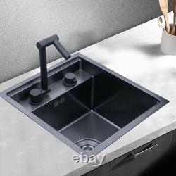 Évier carré de cuisine dissimulé avec une seule cuve, évier + robinet pliant en acier inoxydable.