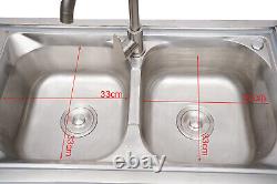 Évier commercial à 2 compartiments en acier inoxydable avec robinet