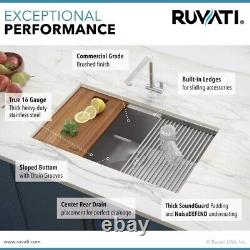 Évier de cuisine Ruvati 28 pouces à simple cuve encastrée en acier inoxydable de calibre 16 avec rebord