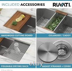 Évier de cuisine Ruvati 28 pouces à simple cuve encastrée en acier inoxydable de calibre 16 avec rebord