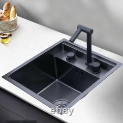 Évier de cuisine carré en acier inoxydable caché à bol unique avec robinet pliant noir