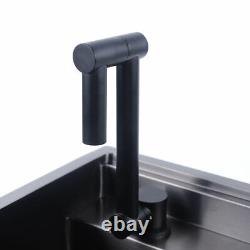 Évier de cuisine carré en acier inoxydable caché à bol unique avec robinet pliant noir