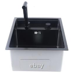 Évier de cuisine carré en acier inoxydable caché à bol unique avec robinet pliant noir