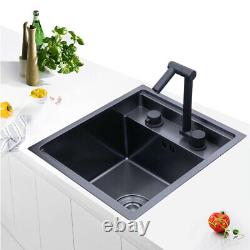 Évier de cuisine carré en acier inoxydable caché à bol unique avec robinet pliant noir
