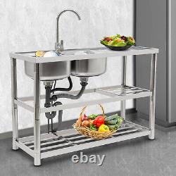 Évier de cuisine commercial autonome en acier inoxydable à double cuve pour restaurant