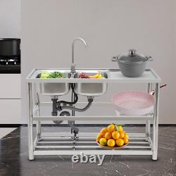 Évier de cuisine commercial autonome en acier inoxydable à double cuve pour restaurant