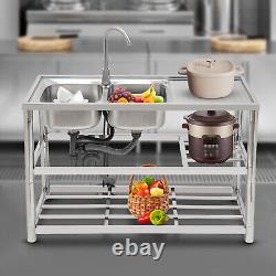 Évier de cuisine commercial autonome en acier inoxydable à double cuve pour restaurant