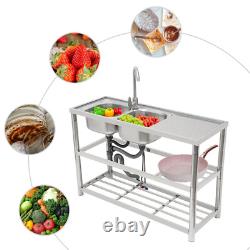 Évier de cuisine commercial autonome en acier inoxydable à double cuve pour restaurant