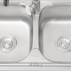 Évier de cuisine commercial autonome en acier inoxydable à double cuve pour restaurant
