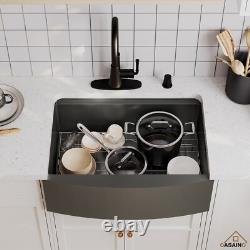 Évier de cuisine en acier inoxydable avec poste de travail, simple cuve, 16-gauge, style ferme avec tablier.