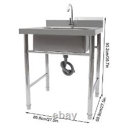 Évier de cuisine en acier inoxydable fait main pour la restauration commerciale avec table de lavage à un seul bac.