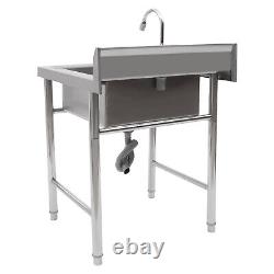 Évier de cuisine en acier inoxydable fait main pour la restauration commerciale avec table de lavage à un seul bac.