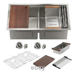 Évier de cuisine en acier inoxydable sous plan de travail double bol de 33 pouces en acier inoxydable de 16 gauge