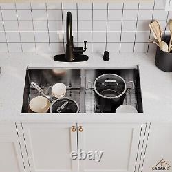 Évier de cuisine en acier inoxydable sous plan de travail double bol de 33 pouces en acier inoxydable de 16 gauge
