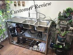 Évier en acier inoxydable à deux bols pour cuisine, table de préparation de traiteur commerciale et domestique