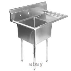 Évier utilitaire de cuisine commerciale en acier inoxydable avec égouttoir - 18 à un seul bol