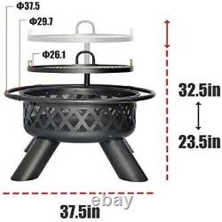 Galilo Fire Pit Wood Round Fire Bowl 38 Heater Ourdoor Withcover Réglable Grill