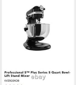 Kitchenaid Pro 5 Plus 5qt Bowl-lift Stand Mixer Kv25g0xb Black New Sealed