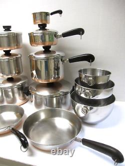 Lot de 20 pièces de casseroles et poêles en cuivre vintage REVERE WARE avec fond en cuivre et extras 10c
