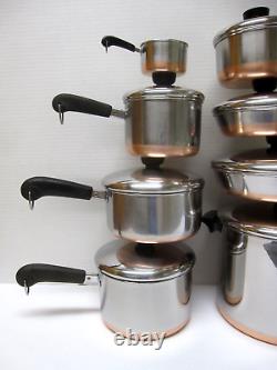 Lot de 22 pièces de poêles et casseroles à fond en cuivre REVERE WARE, avec des extras 11c.