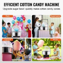 Machine à barbe à papa électrique 1000W avec couvercle, bol en acier inoxydable et cuillère à sucre