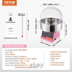 Machine à barbe à papa électrique 1000W avec couvercle, bol en acier inoxydable et cuillère à sucre