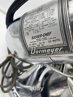 Mélangeur sur socle Vintage MCM Dormeyer Silver-Chef, modèle 4300 avec bol/moulin, fonctionne.